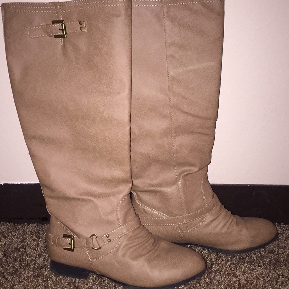 Taupe Knee High Riding Boots